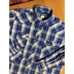 Wrangler Western Snap Shirt Mens 3XT Blue Plaid Long Sleeve Big Tall